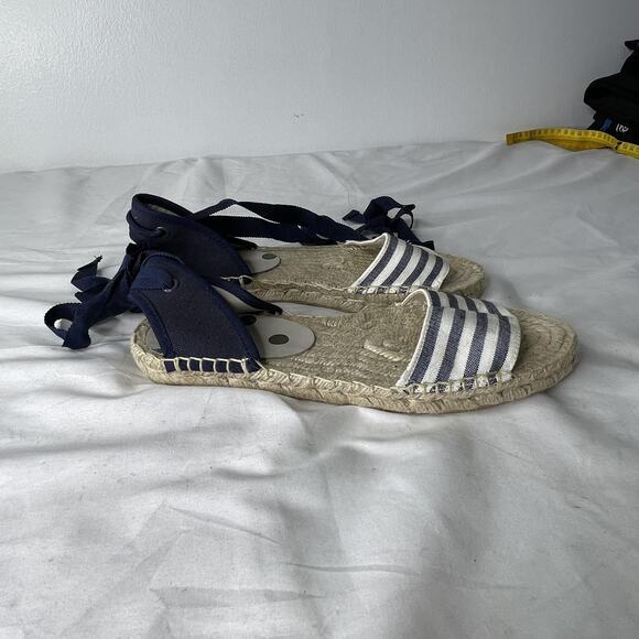 Boden Shoes Womens Size 6 Blue White 37 Striped Espadrille Tie Up Summer Flats - Picture 3 of 6